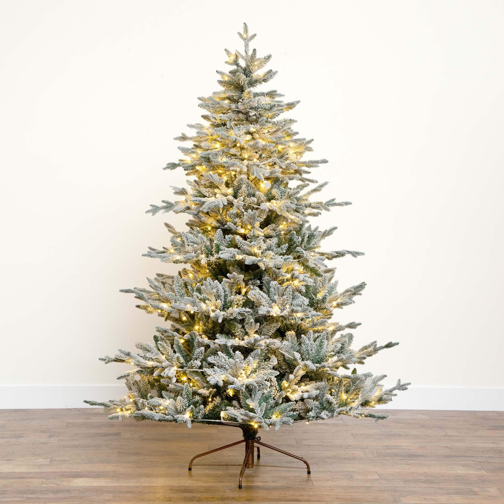 7ft. Pre-Lit Flocked Fir Artificial Christmas Tree, Warm White LED Lights